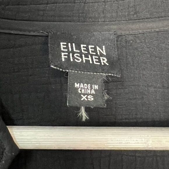 Eileen Fisher Black Sponged Silk Heavyweight Mid Length Open Jacket - Picture 5 of 6